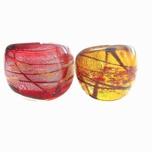 Lot 2 Glass Bling Statement Rings: Yellow Size 6 & Red Size 7.5 Cocktail Jewelry